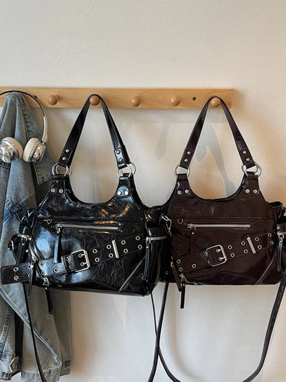 Fashionable Large Capacity Rivet Street Style Women's Tote Bag Shoulder Crossbody Bag Durable Polyester  Commuter Bag