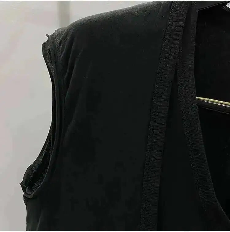 HKSH Summer Spring New Men's Tide Dark Sexy Double Layered V-neck Solid Sleeveless Tees Fashion Knit Tank Tops Chic Vest HK1399