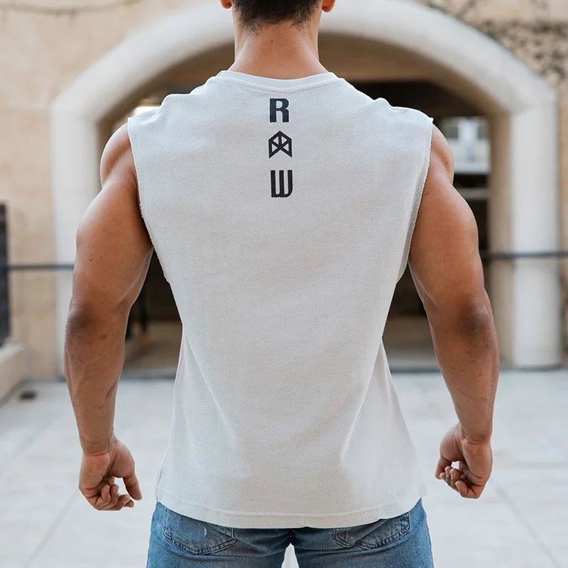 Men's Summer Cotton Tank Top Muscle Gym Fitness Workout Sleeveless Shirts O-Neck Vest Casual Sports Tops Male Trendy Breathable