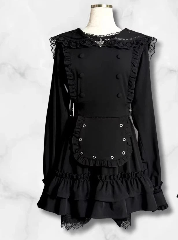 Women's Gothic Navy-Collar Maid Dress Set