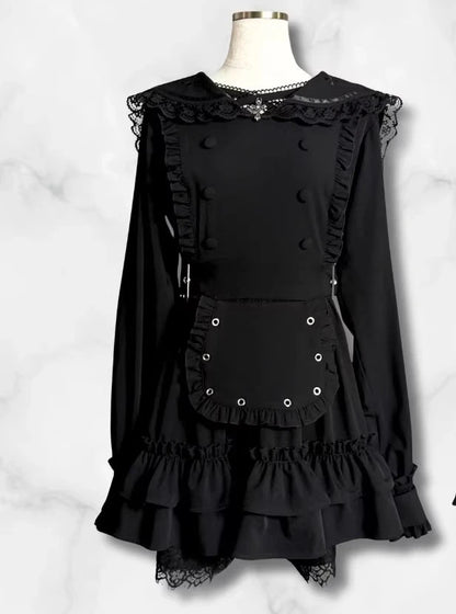 Women's Gothic Navy-Collar Maid Dress Set