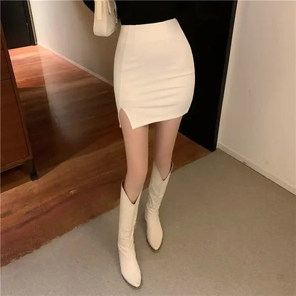 Hot Girls In Sexy Mini Women Skirts Short with Side Slit Hip Wrap Chic and Elegant Woman Skirt Korean Style Fashion High Waist