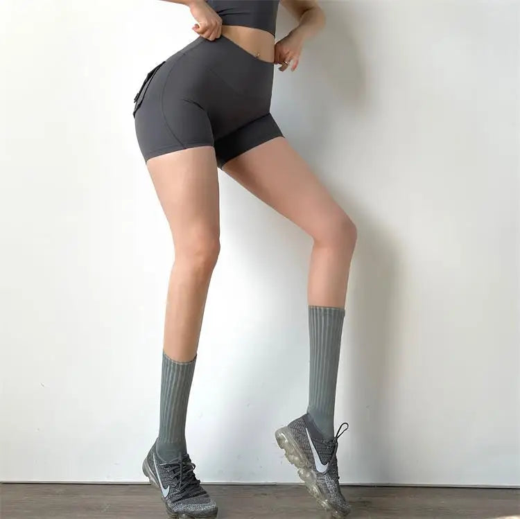 TRY TO BN Women's Sports Shorts with Pockets Butt Lifting High Waist Booty Scrunch Gym Workout Running Biker Yoga Fitness Shorts
