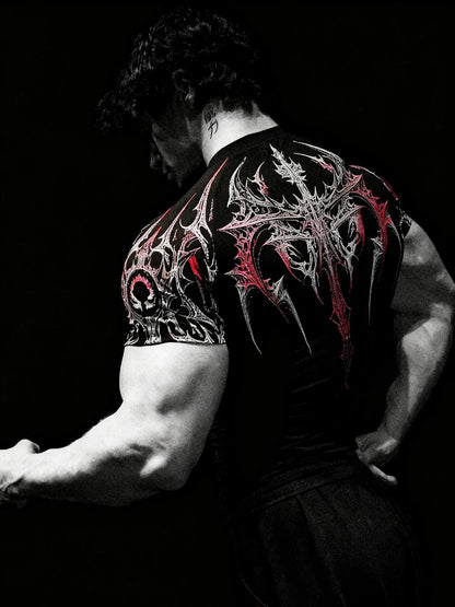 Gothic Battle Axe Short Sleeved Men's Quick Drying Stretch Fitness Suit For Summer Sports With Tight Compression Cuffs T-shirt