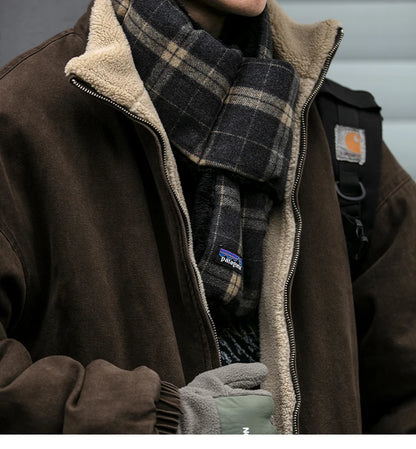 Japanese Vintage Polar Fleece Jacket Men Winter High Quality Thick Jacket Korean Streetwear Loose Couple Trendy Warm Coat Male