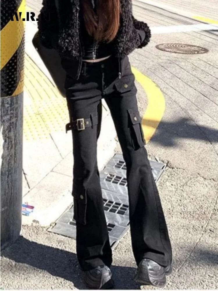 Aesthetic Dark Style Street Y2K Slim Fit Jeans Women's Vintage Sheath Gothic Pants High Waisted Hotsweet Black Denim Trouser