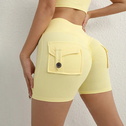 TRY TO BN Women's Sports Shorts with Pockets Butt Lifting High Waist Booty Scrunch Gym Workout Running Biker Yoga Fitness Shorts