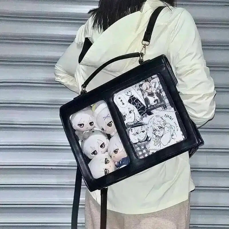 PU Leather Japanese Brown Ita Backpacks Transparent Jk Lolita Pain Bags Flap Pocket Student Shoulder Bags Preppy Style Bag Girls
