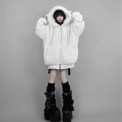 Women's Harajuku Plush Ear Fur Coat