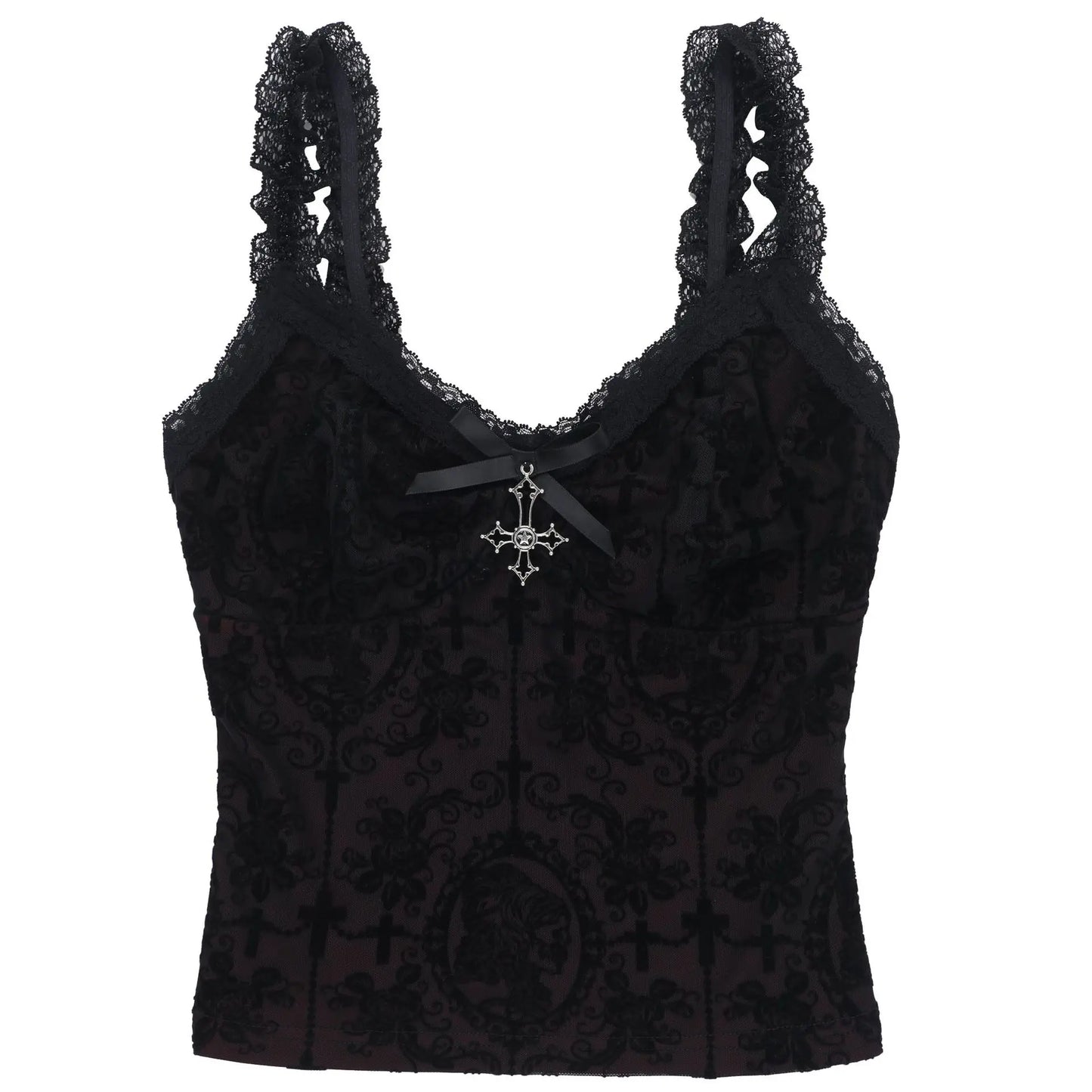 Mall Gothic Spaghetti Strap Tanks Top Hot Sexy V-neck Lace Patchwork Camisole Basic Slim Vests Summer Techwear Women