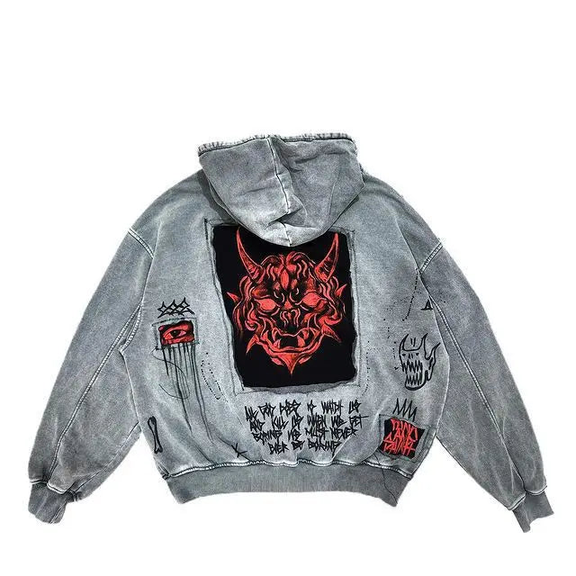 Men's Y2K Devil Print Oversized Hoodie