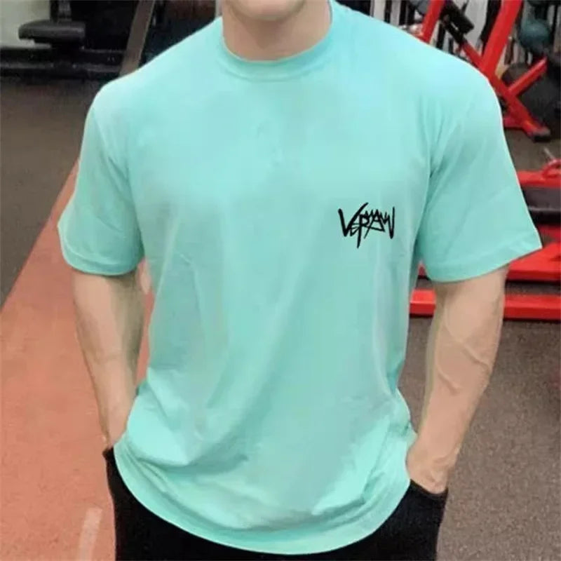Apex Ritual – メンズオーバーサイズスポーツTシャツ – 丸首コットンサマートレーニングランニングティー
