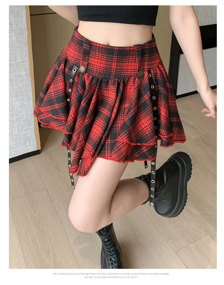 Sexy Plaid Pleated Mini Skirts For Women Y2k Casual Simple Korean Fashion Preppy Style Vintage Chic High Waist Faldas Hotsweet