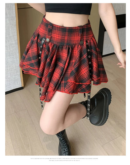 Sexy Plaid Pleated Mini Skirts For Women Y2k Casual Simple Korean Fashion Preppy Style Vintage Chic High Waist Faldas Hotsweet