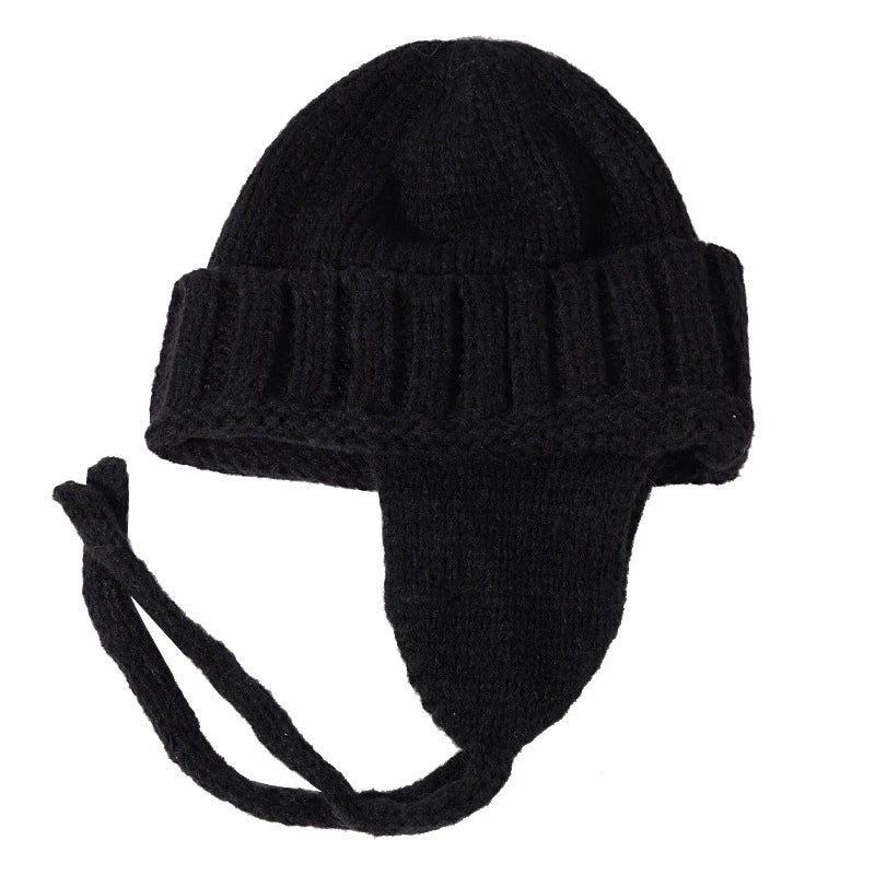 New Winter Cute Candy Colors Knitted Cap Fashion for Women Skullies Beanies Outdoor Windproof Thickened Warm Ear Protection Hat