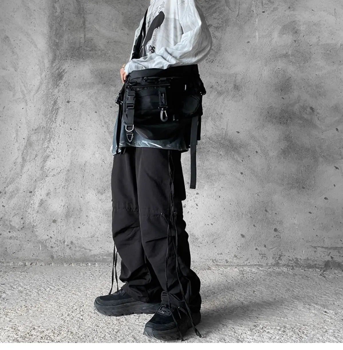 Shopper Nylon Shoulder Gothic Black Crossbody Messenger Tote Bags For Men Women's Hip Hop Techwear Satchel Waist Goth Postman
