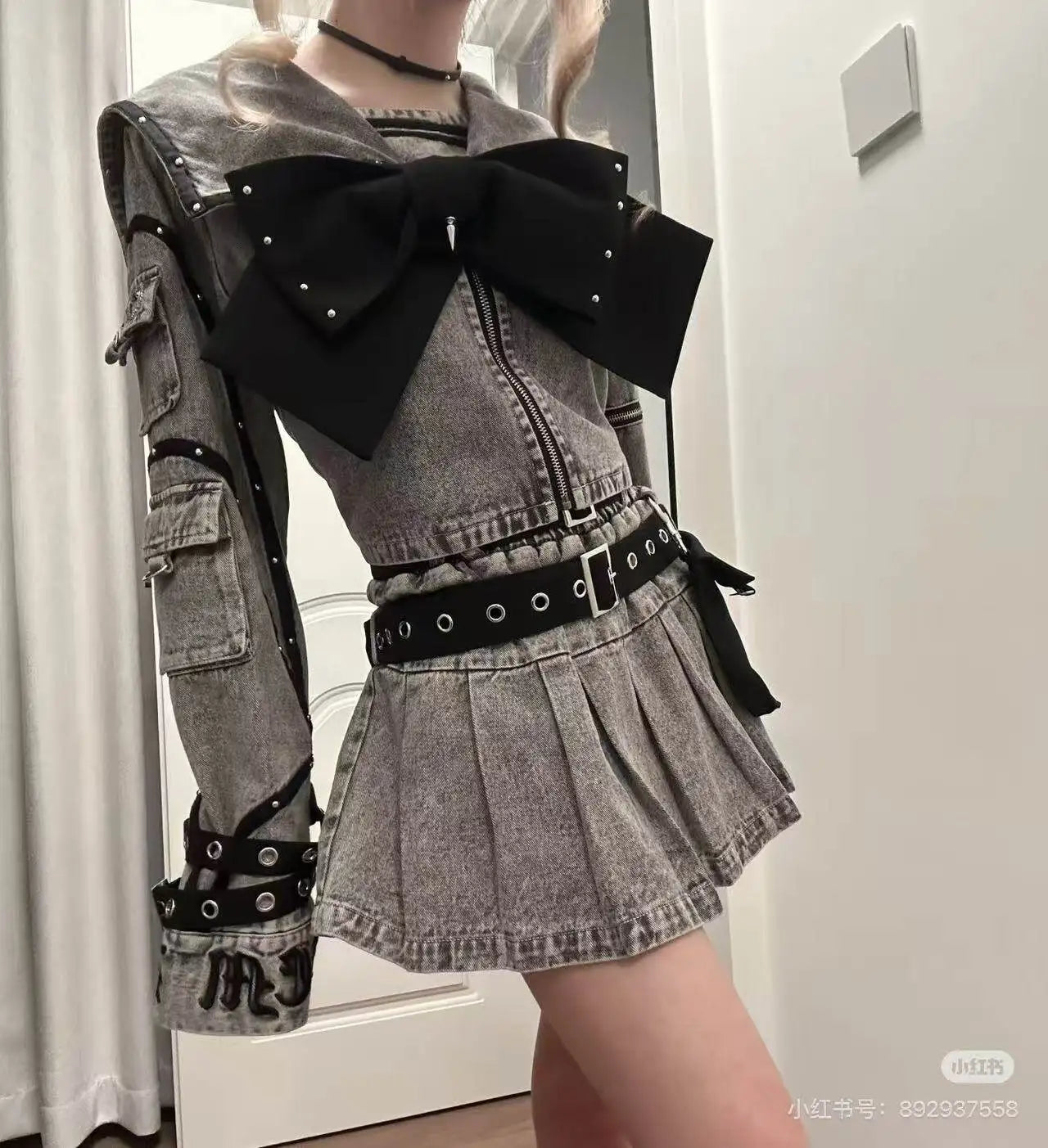 Women's Punk Navy-Collar Skirt Set