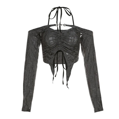 Gray Mystic Sexy Lace Cutout Retro Mature Charm Feminine Party Queen Senior Women's Long Sleeve Tuxedo Top