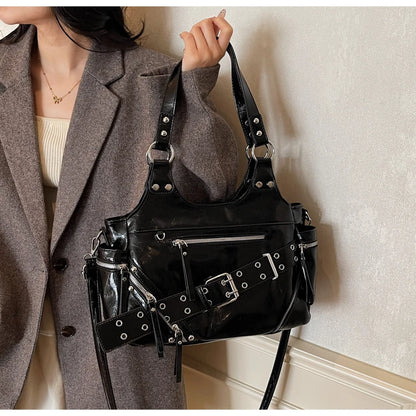 Fashionable Large Capacity Rivet Street Style Women's Tote Bag Shoulder Crossbody Bag Durable Polyester  Commuter Bag