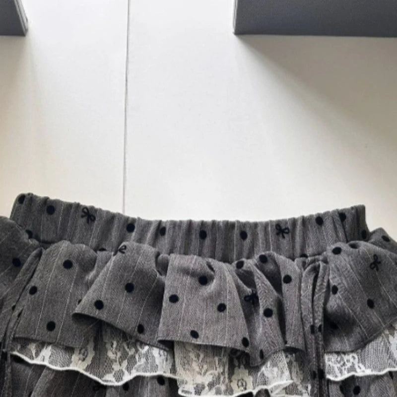 Y2k Harajuku Polka Dot Sweet Skirts Women Vintage Aesthetic High Waist Cake Mini Skirt Lace Patchwork Casual Bandage Kawaii Jupe