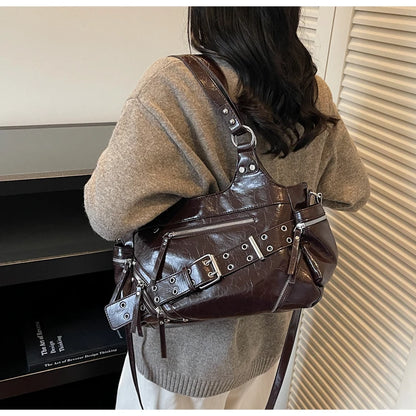 Fashionable Large Capacity Rivet Street Style Women's Tote Bag Shoulder Crossbody Bag Durable Polyester  Commuter Bag