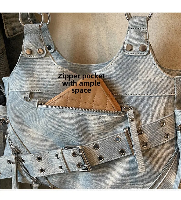 Fashionable Large Capacity Rivet Street Style Women's Tote Bag Shoulder Crossbody Bag Durable Polyester  Commuter Bag