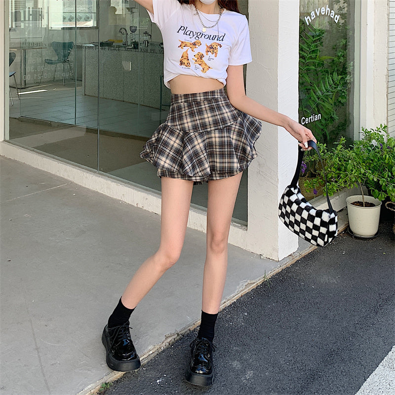 Women's Y2K Plaid Ruffle Skort