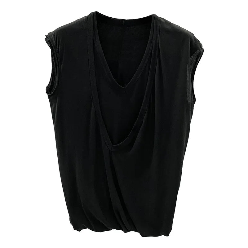 HKSH Summer Spring New Men's Tide Dark Sexy Double Layered V-neck Solid Sleeveless Tees Fashion Knit Tank Tops Chic Vest HK1399