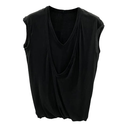 HKSH Summer Spring New Men's Tide Dark Sexy Double Layered V-neck Solid Sleeveless Tees Fashion Knit Tank Tops Chic Vest HK1399