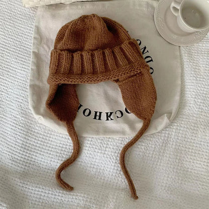 New Winter Cute Candy Colors Knitted Cap Fashion for Women Skullies Beanies Outdoor Windproof Thickened Warm Ear Protection Hat
