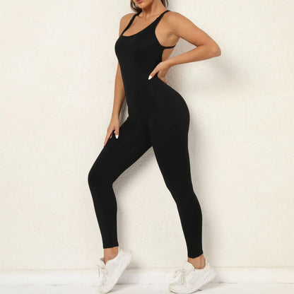 Women's Workout Slim Fit Ruched Black Jumpsuit