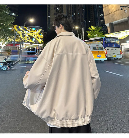 Youth Fashion Men Leather Jacket Casual Zipper Black Motorcycle Waterproof Windproof Pu Bomber Coat