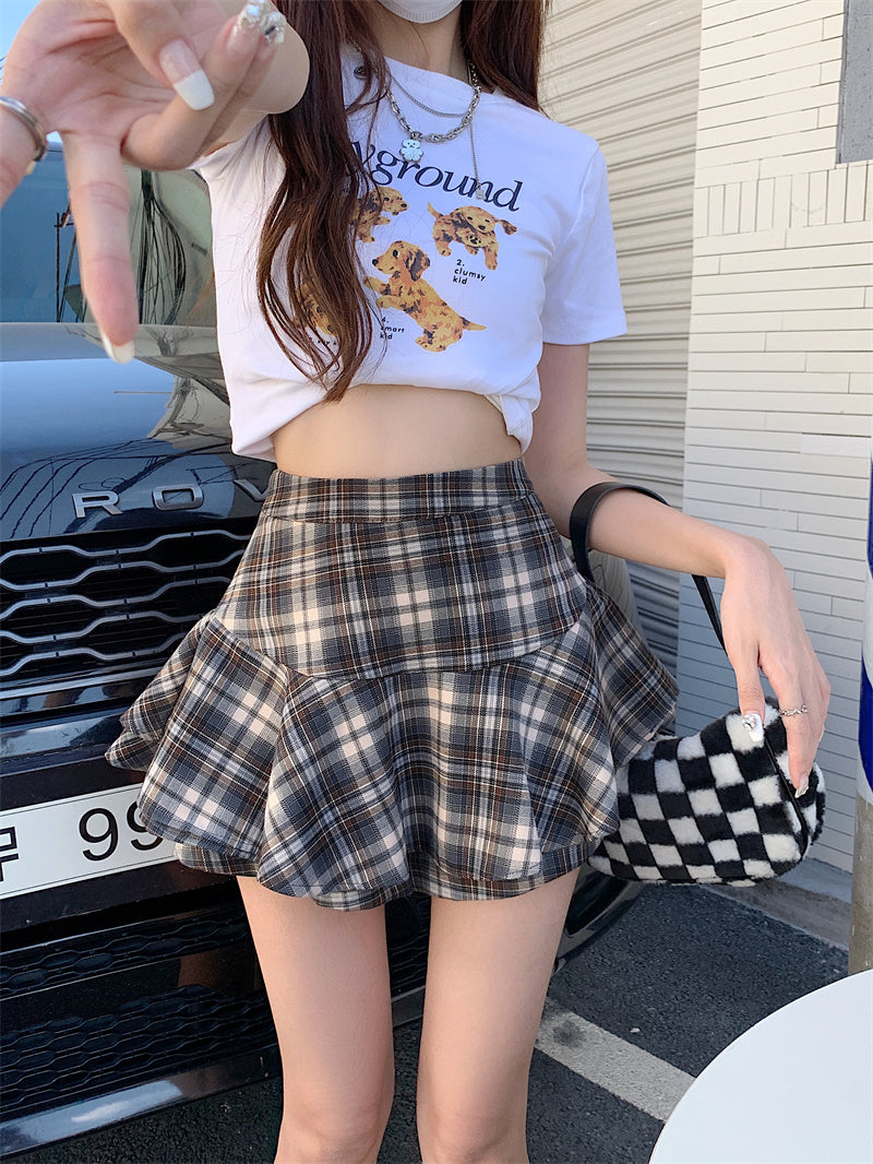 Women's Y2K Plaid Ruffle Skort