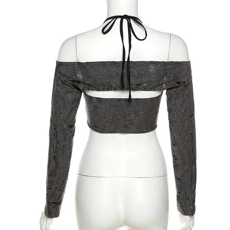 Gray Mystic Sexy Lace Cutout Retro Mature Charm Feminine Party Queen Senior Women's Long Sleeve Tuxedo Top