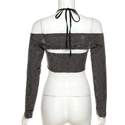 Gray Mystic Sexy Lace Cutout Retro Mature Charm Feminine Party Queen Senior Women's Long Sleeve Tuxedo Top