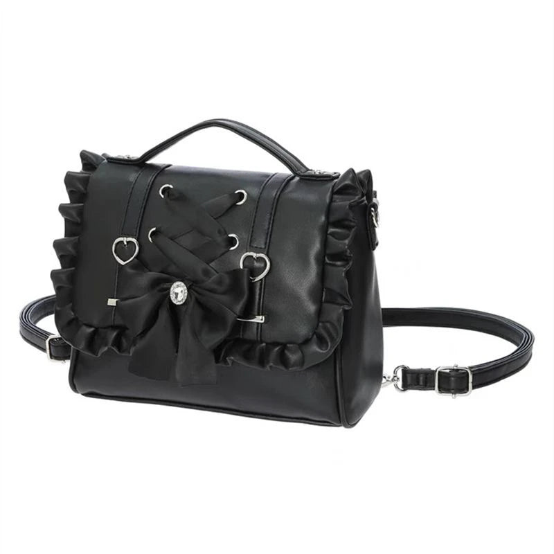 Mine Department Lolita Women's Bag Bow Control Strap Love Handbag Sweet Cute One Shoulder Oblique Span Women's Student Backpack