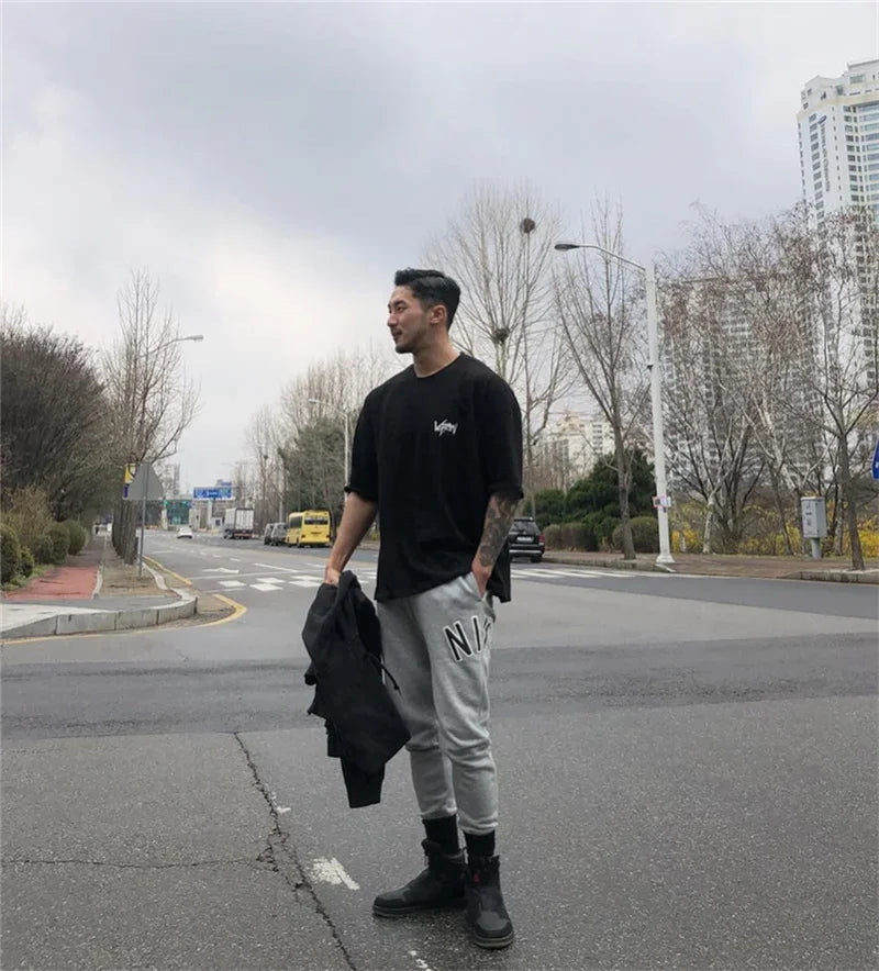 Apex Ritual – メンズオーバーサイズスポーツTシャツ – 丸首コットンサマートレーニングランニングティー