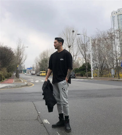 Apex Ritual – メンズオーバーサイズスポーツTシャツ – 丸首コットンサマートレーニングランニングティー