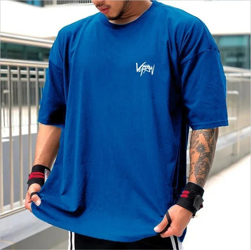 Apex Ritual – メンズオーバーサイズスポーツTシャツ – 丸首コットンサマートレーニングランニングティー