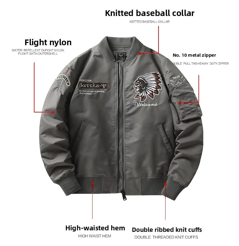 Apex Ritual – Spring Autumn Embroidered MA1 Pilot Jacket Men – Trendy American Workwear Baseball Style