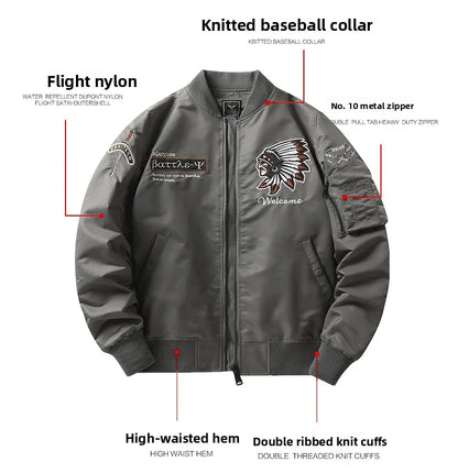 Apex Ritual – Spring Autumn Embroidered MA1 Pilot Jacket Men – Trendy American Workwear Baseball Style