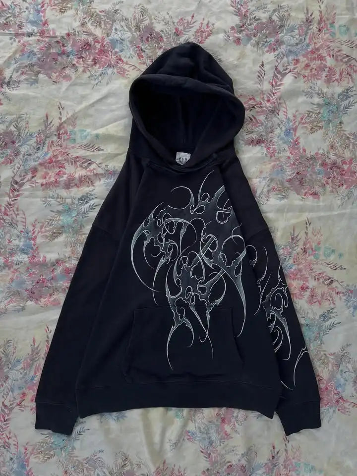 Women's Gothic Minimalist Graffiti Zip-Up Hoodie