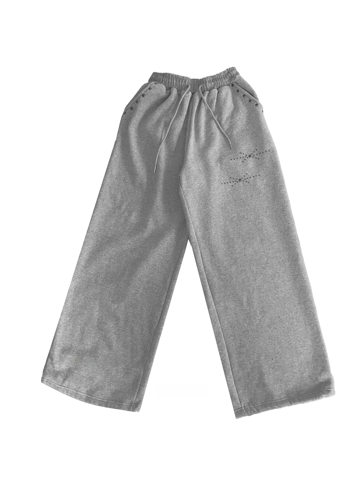 Black Gothic Casual Sweatpants American Hip-Hop Retro Rivets Loose Wide-Leg Pants For Women Korean Jogging High-Waist Streetwear