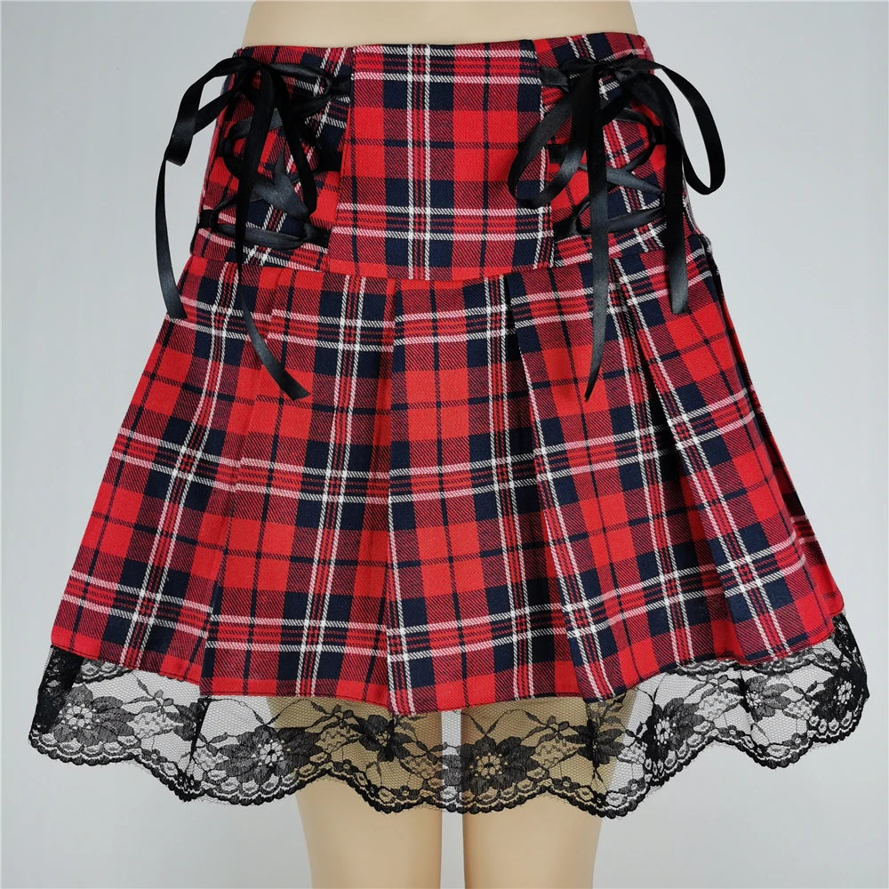 Women's Pink Plaid Gothic Mini Skirt