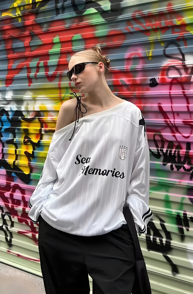 Spring and winter new American oblique shoulder long sleeve printed letter hoodie loose casual spice girls shirt T-shirt women