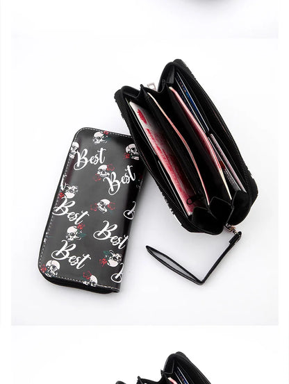 New Punk Style Skull Wallet Black Gothic Pu Leather Women Men Wallet Ghost Printing Purse Unique Design Stylish Long Wallets