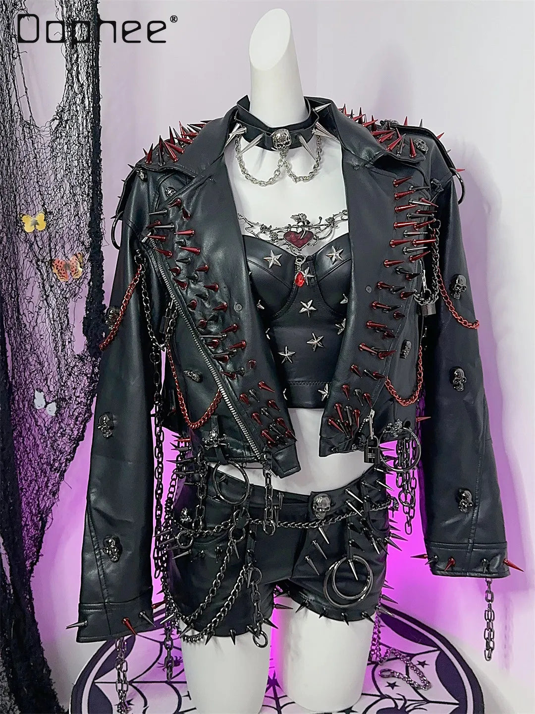 Women's Y2K Rivet Chain PU Leather Jacket