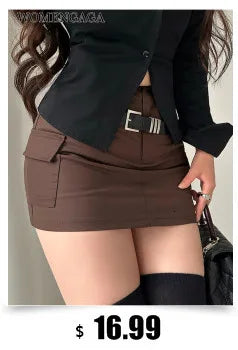 WOMENGAGA Preppy Style High Waist Slim Double Belt Slip Plaid Pleated Skirt Fashion Sexy Korean Women JK Skirts Sweet X8WN