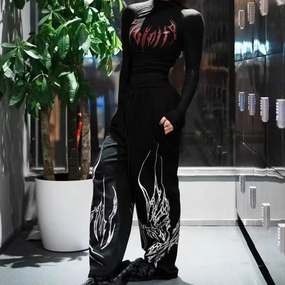 American Retro Hip-hop Personality Jazz Dance Pants Jazz Trendy Cool Dance Practice Super Drawstring Drape Wide-leg Sports Pants