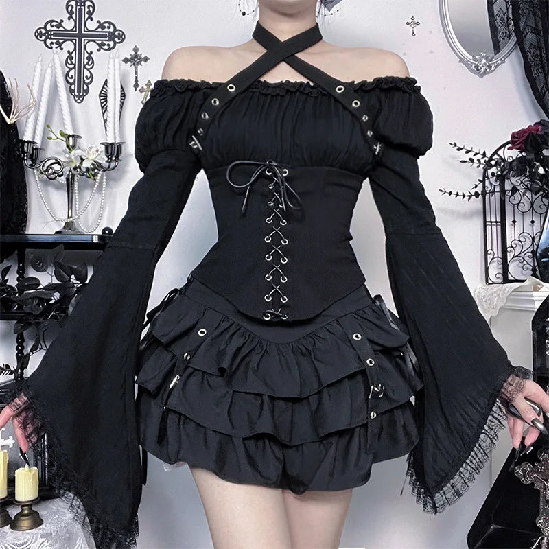 Women's Gothic Bell-Sleeve Halter Top